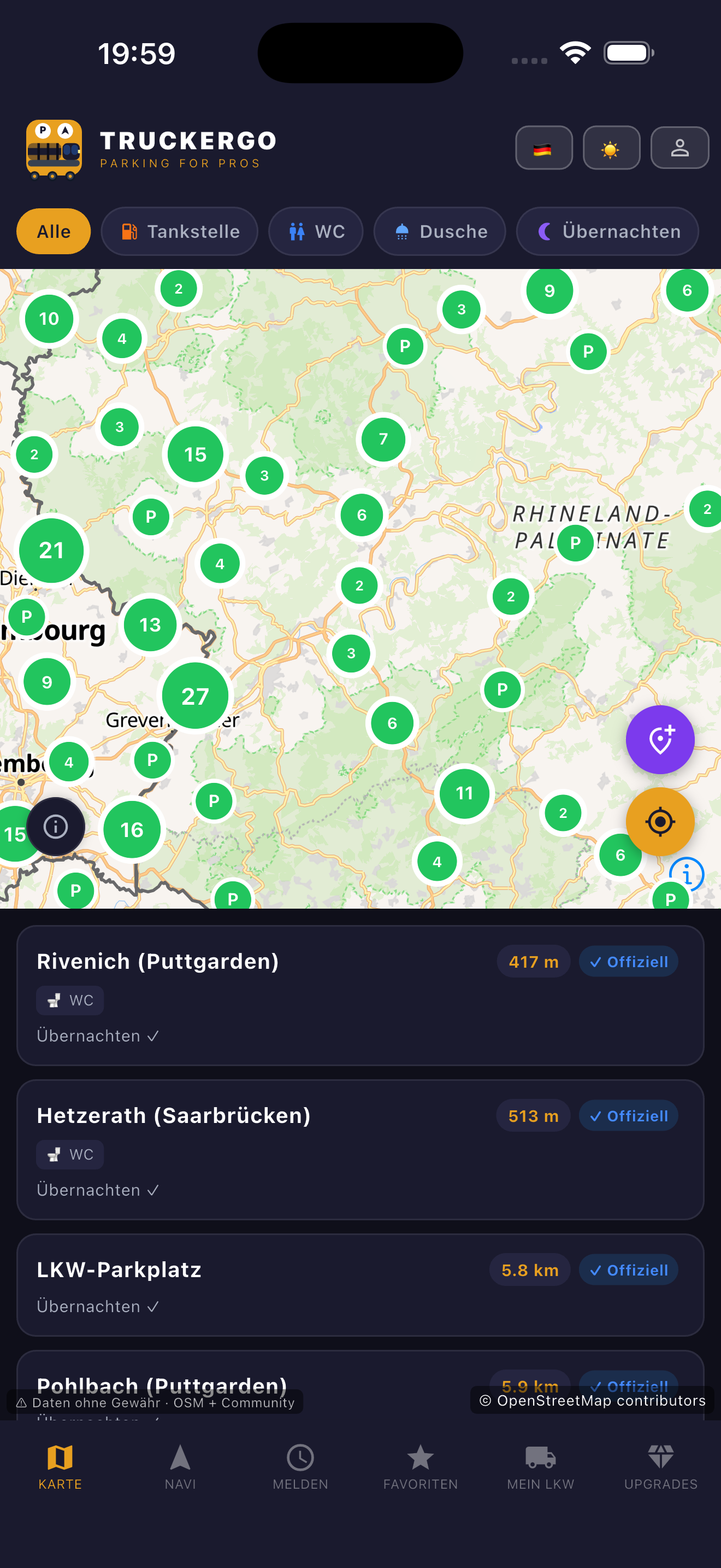 LKW-Parkplätze Übersicht